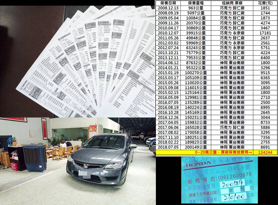 超狂！喜美八代 20萬公里原廠保養工單